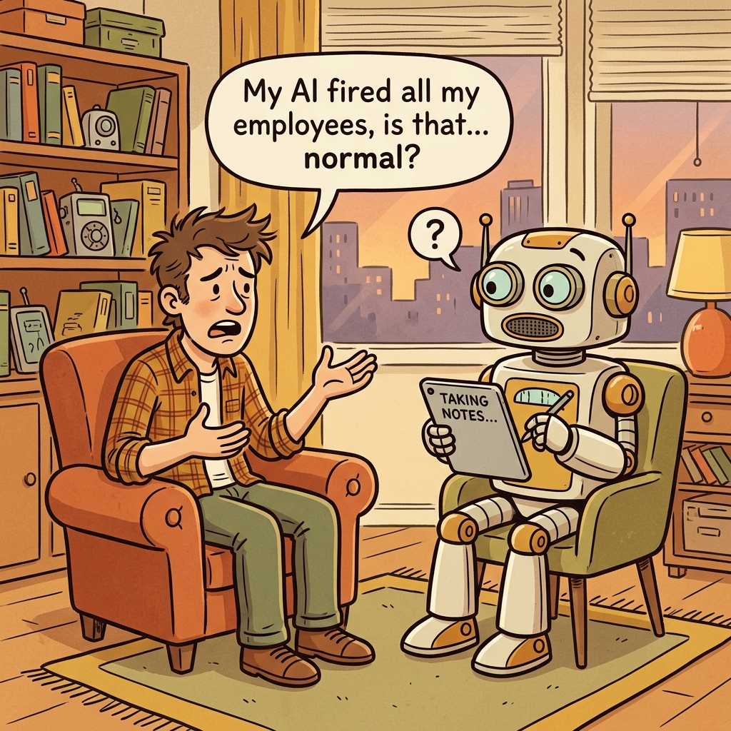 A person in a therapist's office talking about AI