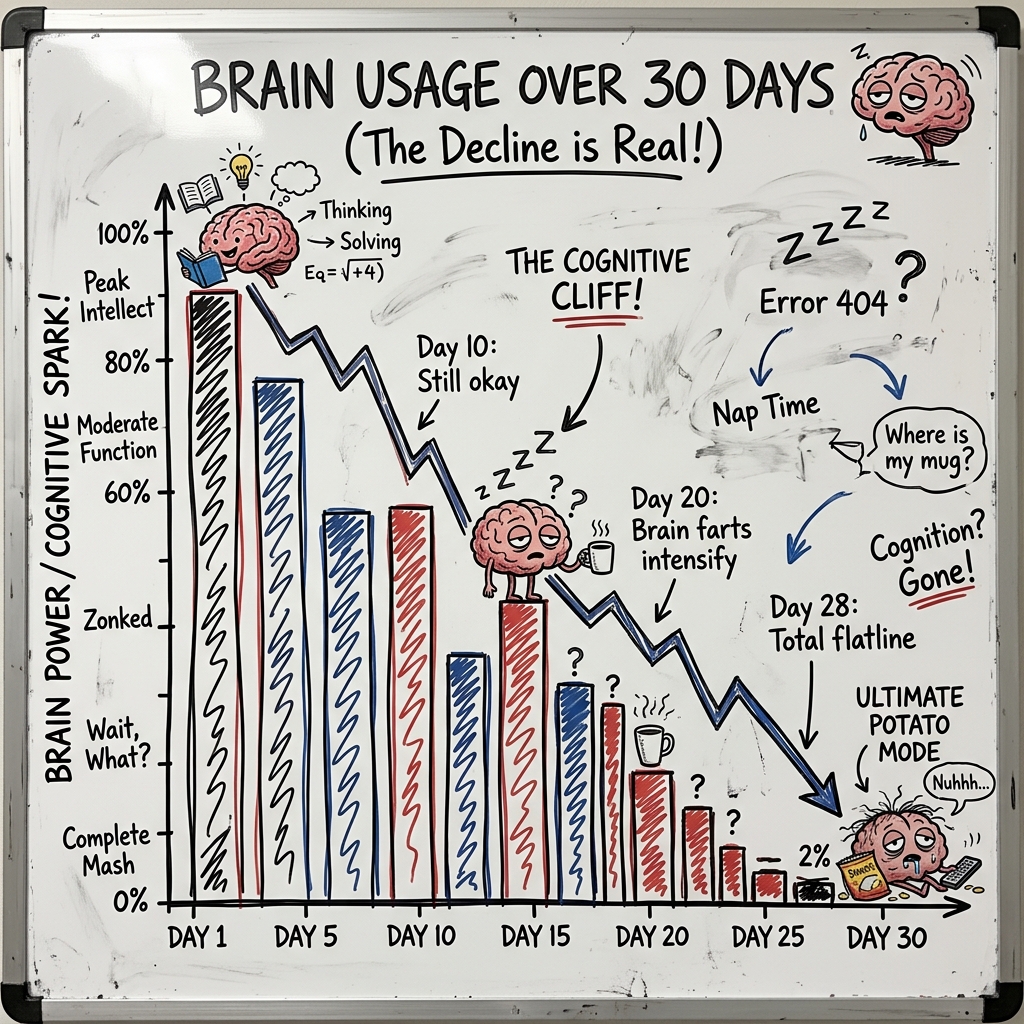 Graph showing brain usage dropping dramatically