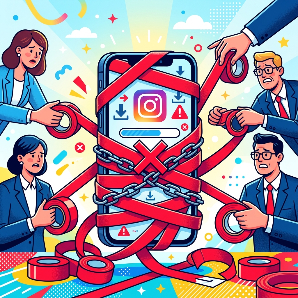 Smartphone tangled in red tape from download restrictions